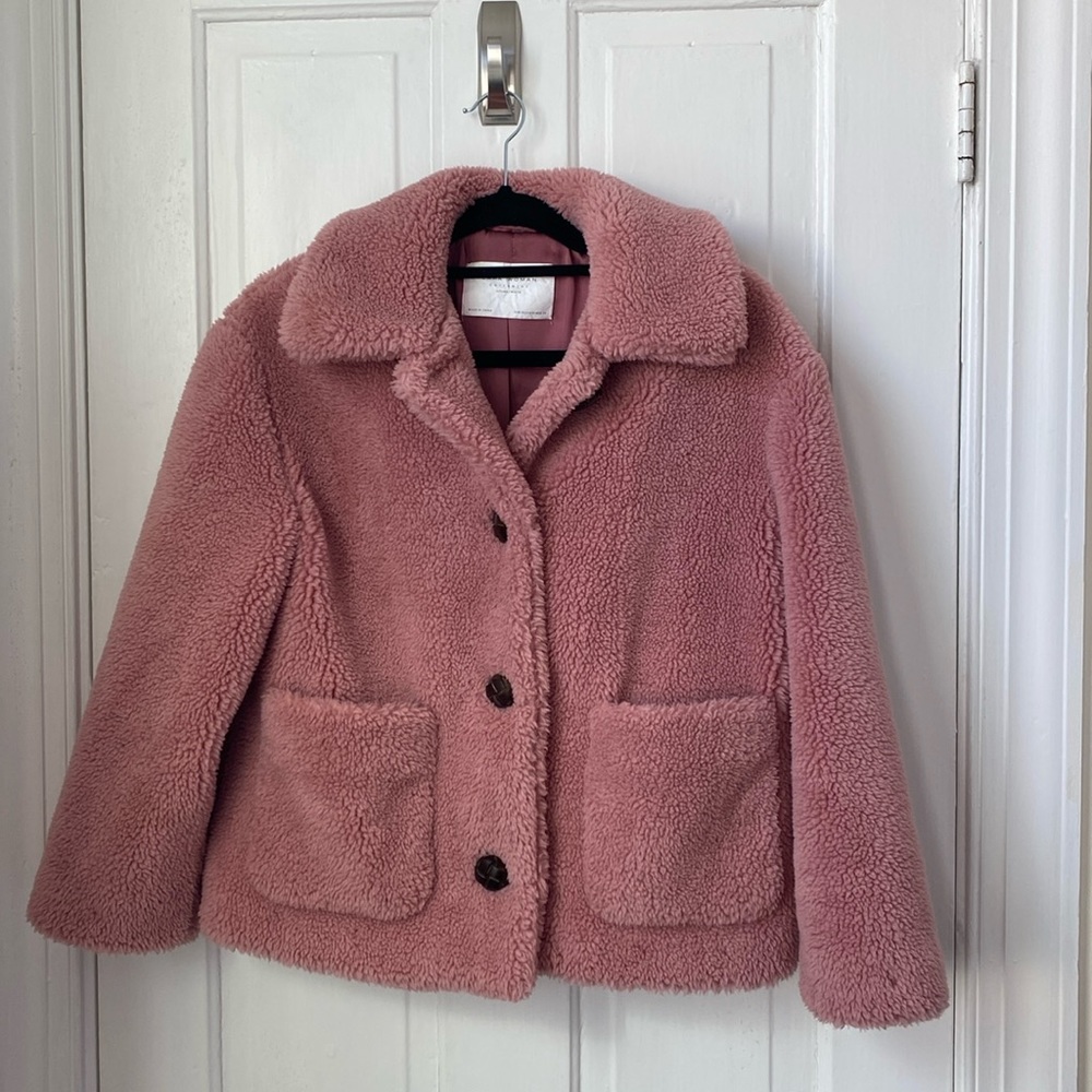 XS Zara teddy coat pink